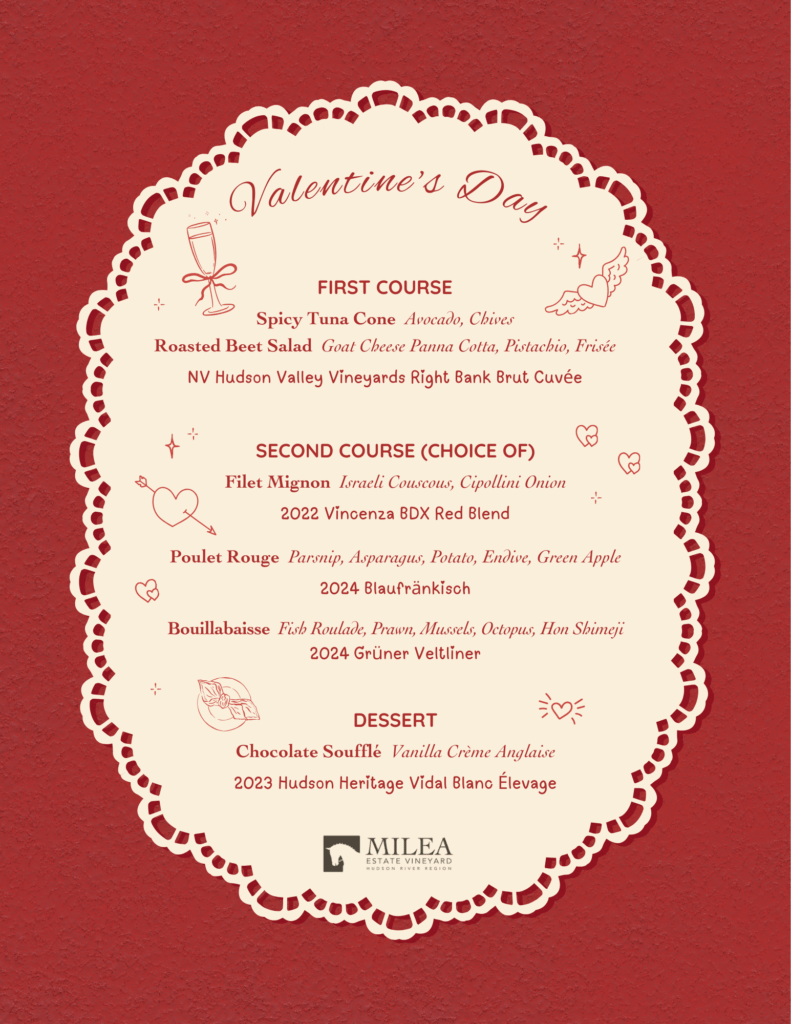 💕Valentine’s Day at Milea Estate Vineyard 1 2.14.26 Vday Menu